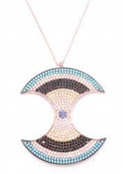 Rose Silver Big Evil Eye Long Necklace - 5