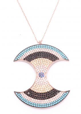 Rose Silver Big Evil Eye Long Necklace - 5