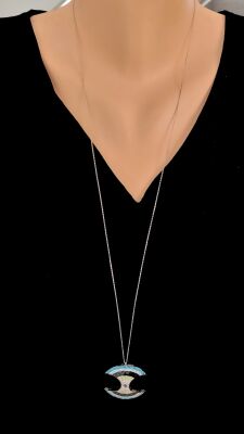 Rose Silver Big Evil Eye Long Necklace - 1