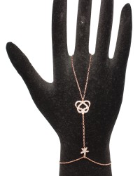 Rose Silver Star & Vav Design Hand Ring Bracelet - Nusrettaki