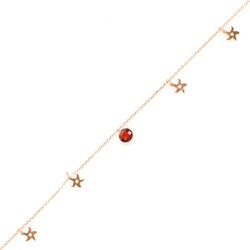 Nusrettaki - 925 Ayar Rose Gümüş Yuvarlak Garnet Taşlı Deniz Yıldızı Halhal