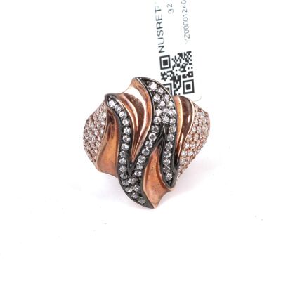 925 Ayar Rose Gümüş Zikzak Motifli Taşlı Yüzük - 6