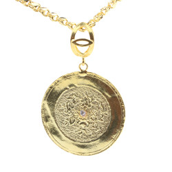 925 Ayar Sarı Gümüş Eski Saat Kadranı Pullu Zincir Kolye - Nusrettaki