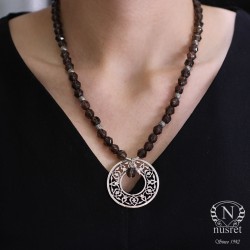 Silver Ajur Necklace with Smoky Quartz - Nusrettaki (1)