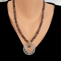 Silver Ajur Necklace with Smoky Quartz - Nusrettaki