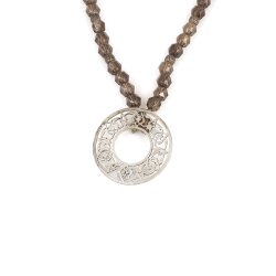 Silver Ajur Necklace with Smoky Quartz - Nusrettaki (1)