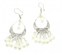 925 Silver Chandelier Filigree Earring with Pearl - 3