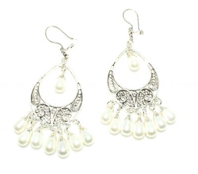 925 Silver Chandelier Filigree Earring with Pearl - 3