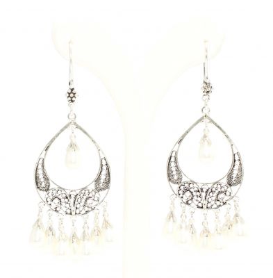 925 Silver Chandelier Filigree Earring with Pearl - 4