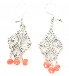 925 Silver Chandelier Filigree Earring with Red Coral Stone - 3