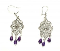 925 Silver Circle Design Chandelier Filigree Earring with Amethyst - 2