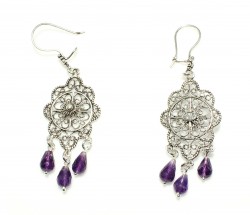 925 Silver Circle Design Chandelier Filigree Earring with Amethyst - Nusrettaki (1)