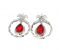 925 Silver Dove Style Designer Earrings with Ruby - Nusrettaki