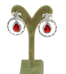 925 Silver Dove Style Designer Earrings with Ruby - 2