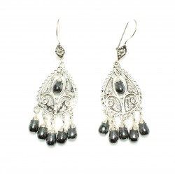 925 Silver Drop Filigree Earring with Black Pearl - Nusrettaki (1)