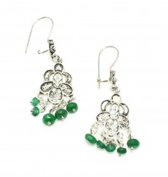 925 Silver Emerald Stoned Chandelier Filigree Earring - 2