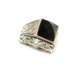 925 Sterling Silver Onyx Stone Men Ring, Square - Nusrettaki (1)