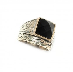 925 Sterling Silver Onyx Stone Men Ring, Square - 2