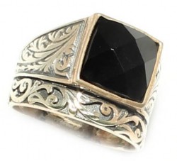 925 Sterling Silver Onyx Stone Men Ring, Square - 1