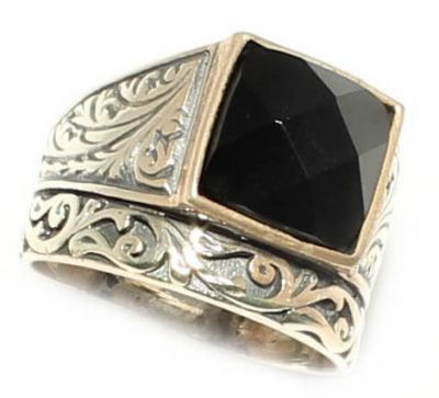 925 Sterling Silver Onyx Stone Men Ring, Square - 1