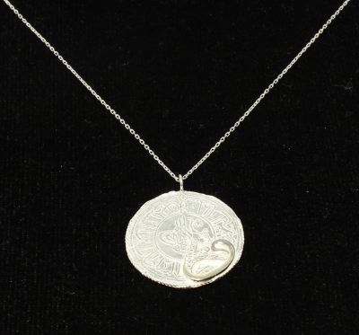 925 Silver Ottoman Style Coin Necklace with Vav Letter Detail - 3
