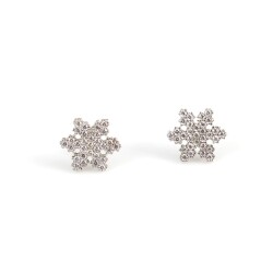 925 Silver Snowflake Stud Earrings, White Zircon - Nusrettaki