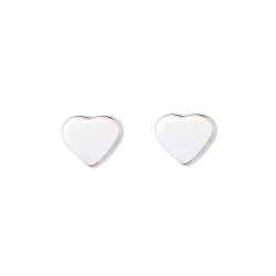 925 Silver Tiny Heart Stud Earrings, White Gold Plated - 5