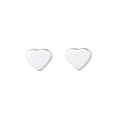 925 Silver Tiny Heart Stud Earrings, White Gold Plated - 5