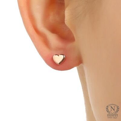 925 Silver Tiny Heart Stud Earrings, White Gold Plated - 2