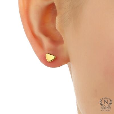925 Silver Tiny Heart Stud Earrings, White Gold Plated - 3