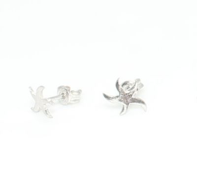 925 Silver Tiny Starfish Studs, White Gold Plated - 8