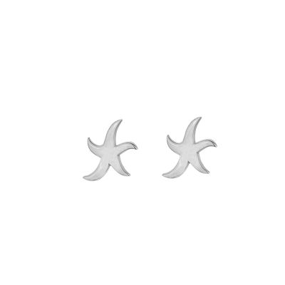 925 Silver Tiny Starfish Studs, White Gold Plated - 4