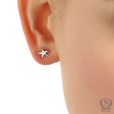 925 Silver Tiny Starfish Studs, White Gold Plated - 3