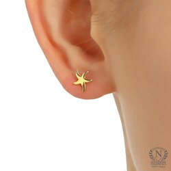925 Silver Tiny Starfish Studs, White Gold Plated - 2