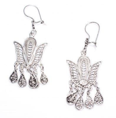 925 Silver Tulip Design Filigree Earring - 2