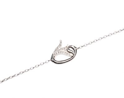 925 Silver Waw (Vav) Letter Bracelet with White Gold Vermeil - 1