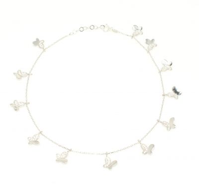 925 Sterling Silver 12 butterfly Anklet Bracelet, White - White stone - 2