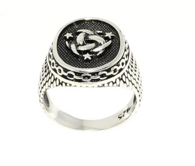 925 Sterling Silver 3 Crescent And Star Men Ring - 4