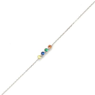925 Sterling Silver 4 Row Tennis Bracelet with Colored Stones - 1