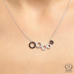 925 Sterling Silver 5 Circle Necklace, Yellow Gold Plated - Nusrettaki