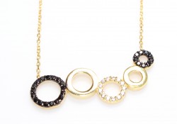 925 Sterling Silver 5 Circle Necklace, Yellow Gold Plated - 2