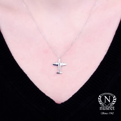 925 Sterling Silver AeroPlane Necklace, White - 6
