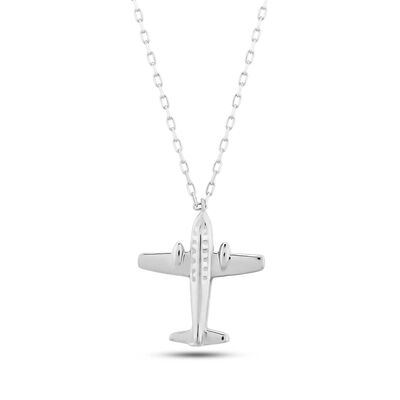 925 Sterling Silver AeroPlane Necklace, White - 3