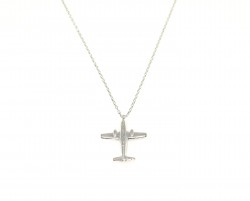 925 Sterling Silver AeroPlane Necklace, White - 7