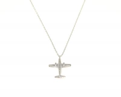 925 Sterling Silver AeroPlane Necklace, White - 7