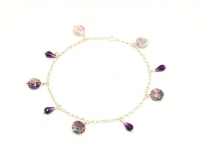 925 Sterling Silver Amethyst Stone anklet - 1