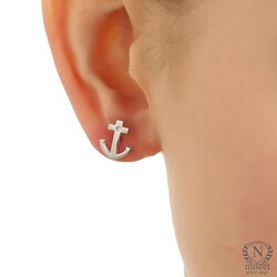 925 Sterling Silver Anchor Stud Earrings - 2