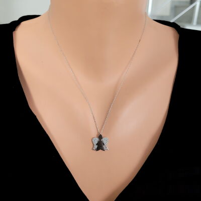 925 Sterling Silver Angel Design Necklace with White CZ - 1