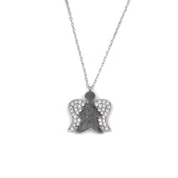 925 Sterling Silver Angel Design Necklace with White CZ - Nusrettaki (1)