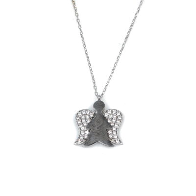 925 Sterling Silver Angel Design Necklace with White CZ - 2